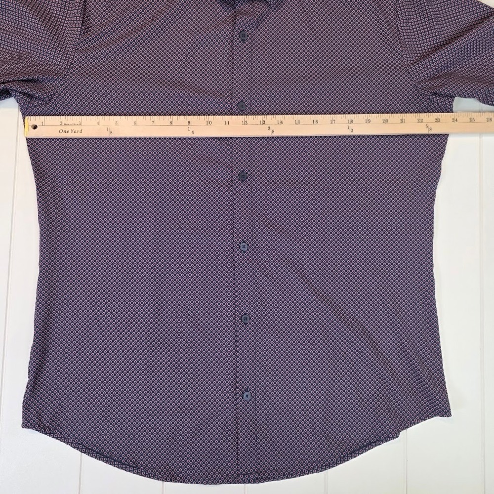 Mizzen+Main M Dress Shirt Navy Burgundy Print Leeward Standard Fit Performance - Picture 8 of 10